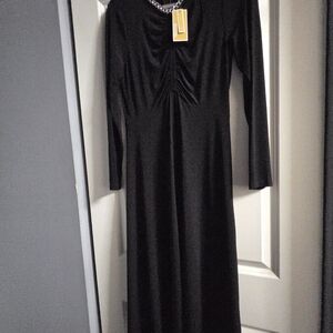 Michael Kors Black Long Sleeve Dress With Silver Chain Accent